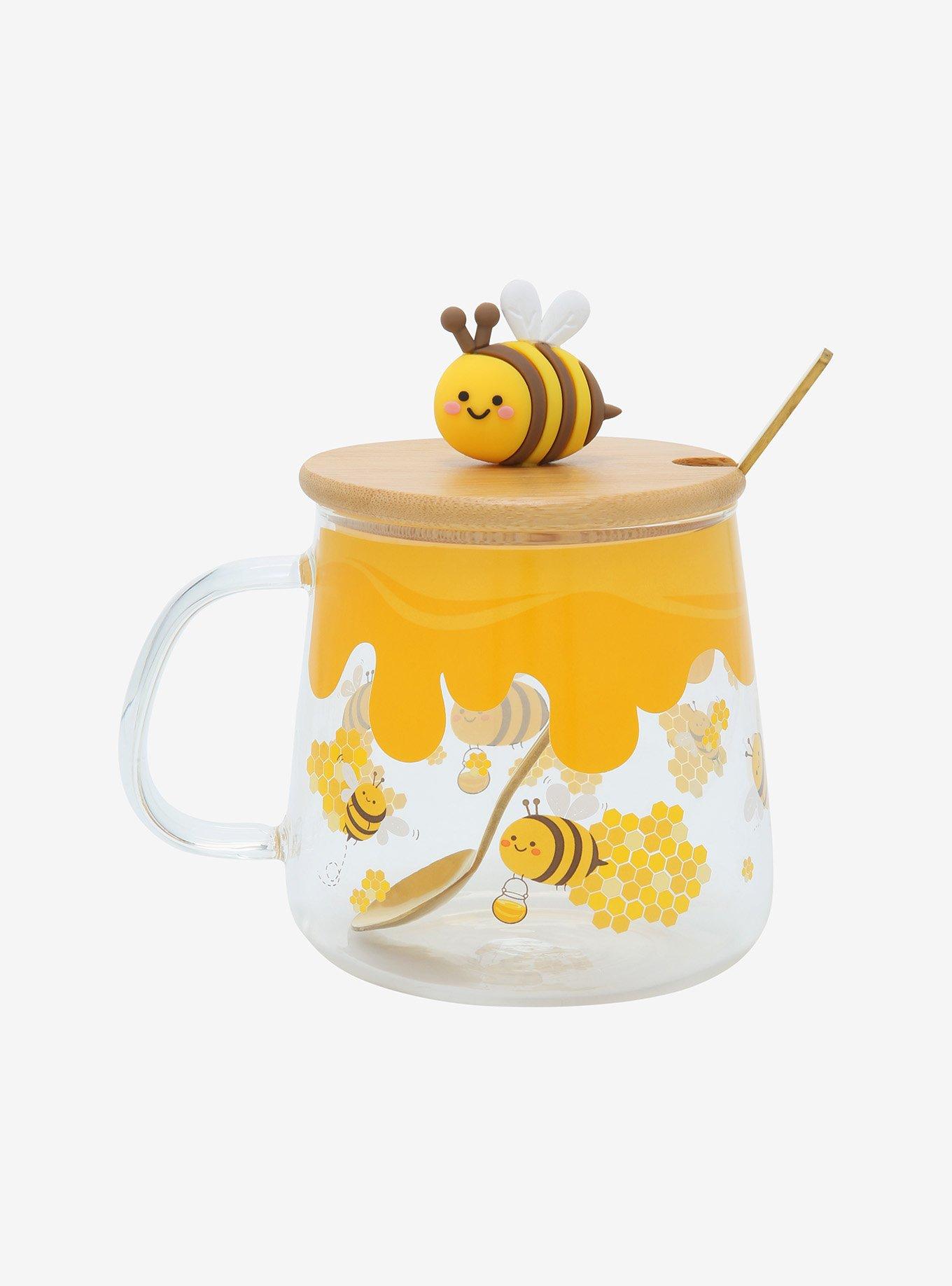 Bee With Lid Glass Mug, , hi-res