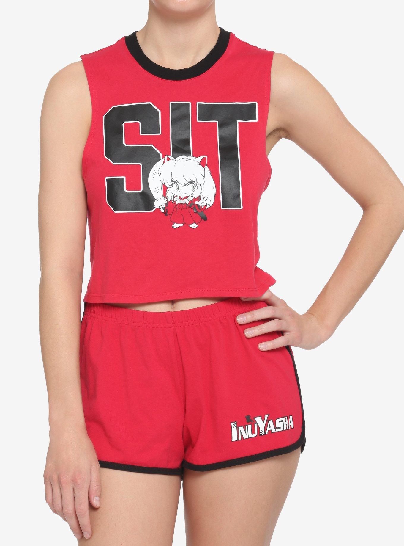 InuYasha Sit Tank Top & Shorts Girls Lounge Set, BLACK, hi-res