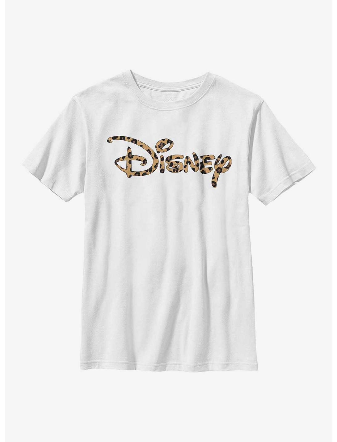 Disney Logo Leopard Fill Youth T-Shirt, WHITE, hi-res