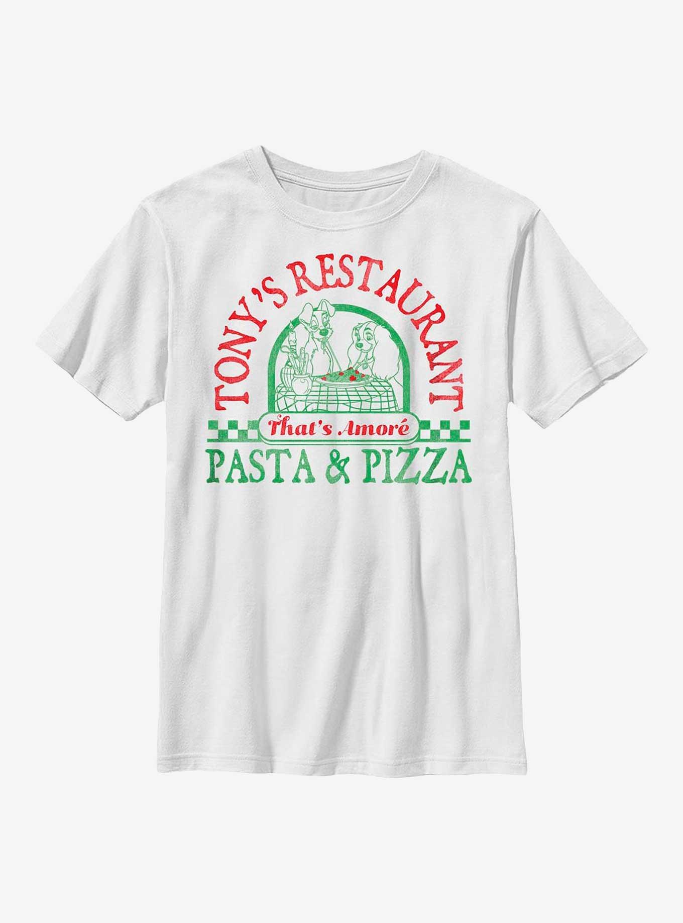 Disney The Lady And The Tramp Tony's Pasta Pizza Youth T-Shirt, WHITE, hi-res
