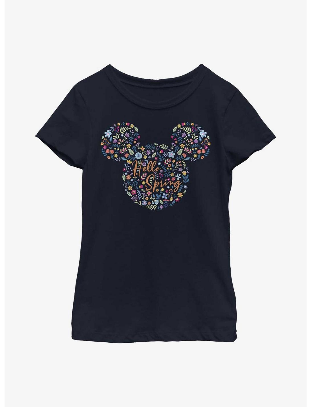 Disney Mickey Mouse Floral Ears Youth Girls T-Shirt, NAVY, hi-res
