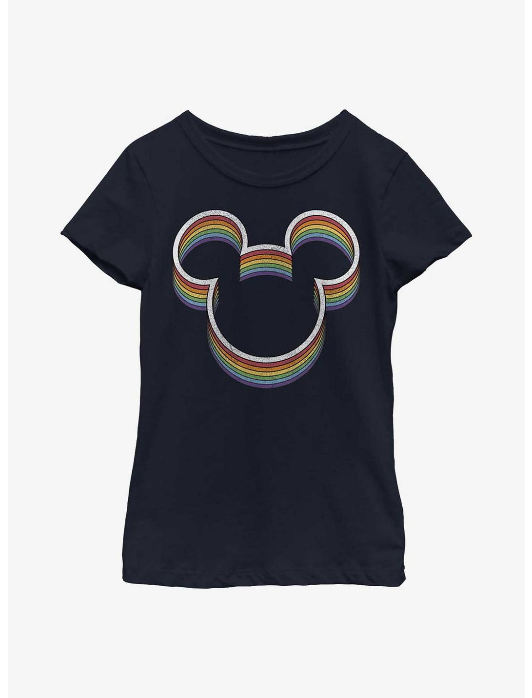 Disney Mickey Mouse Rainbow Ears Youth Girls T-Shirt, NAVY, hi-res