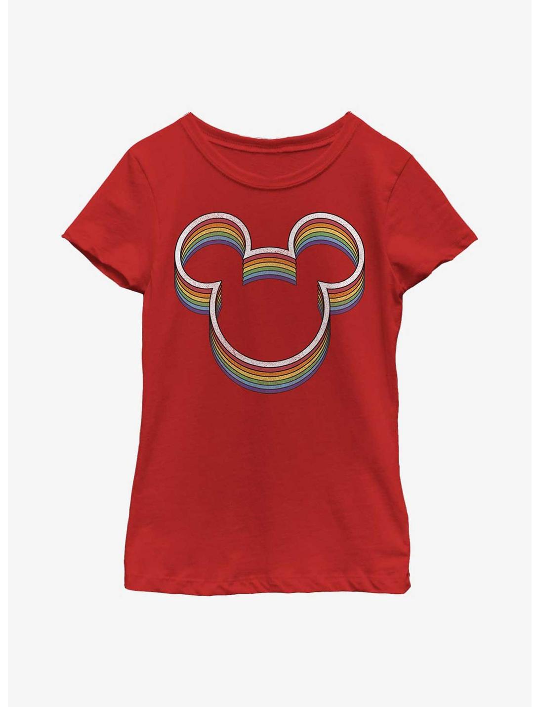 Disney Mickey Mouse Rainbow Ears Youth Girls T-Shirt, RED, hi-res
