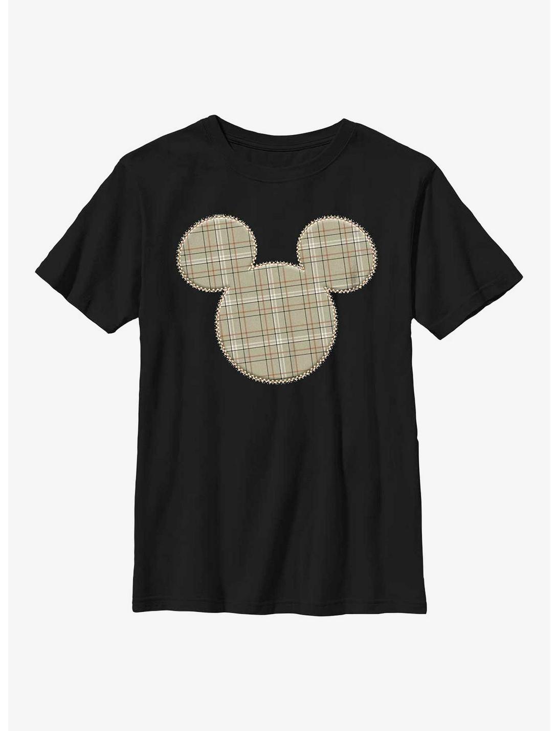 Disney Mickey Mouse Plaid Patch Mickey Youth T-Shirt, BLACK, hi-res