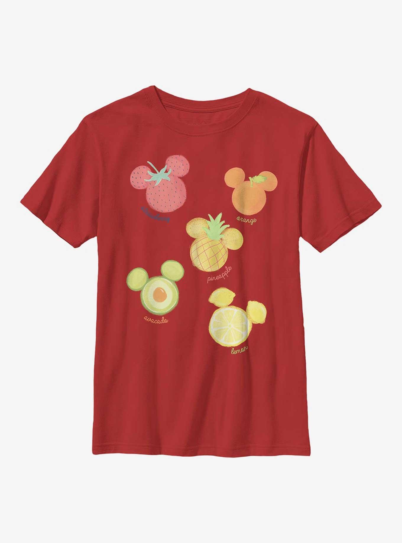 Disney Mickey Mouse Assorted Fruit Youth T-Shirt, RED, hi-res