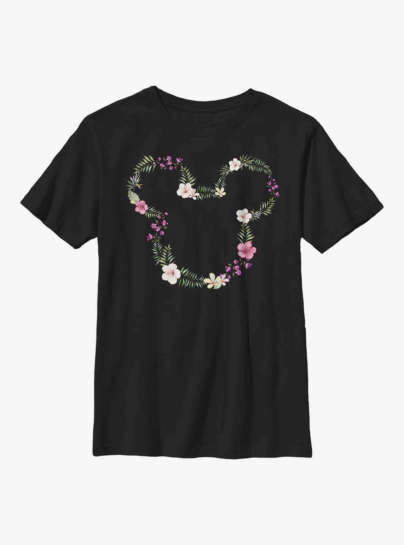 Disney Mickey Mouse Floral Mickey Youth T-Shirt, BLACK, hi-res