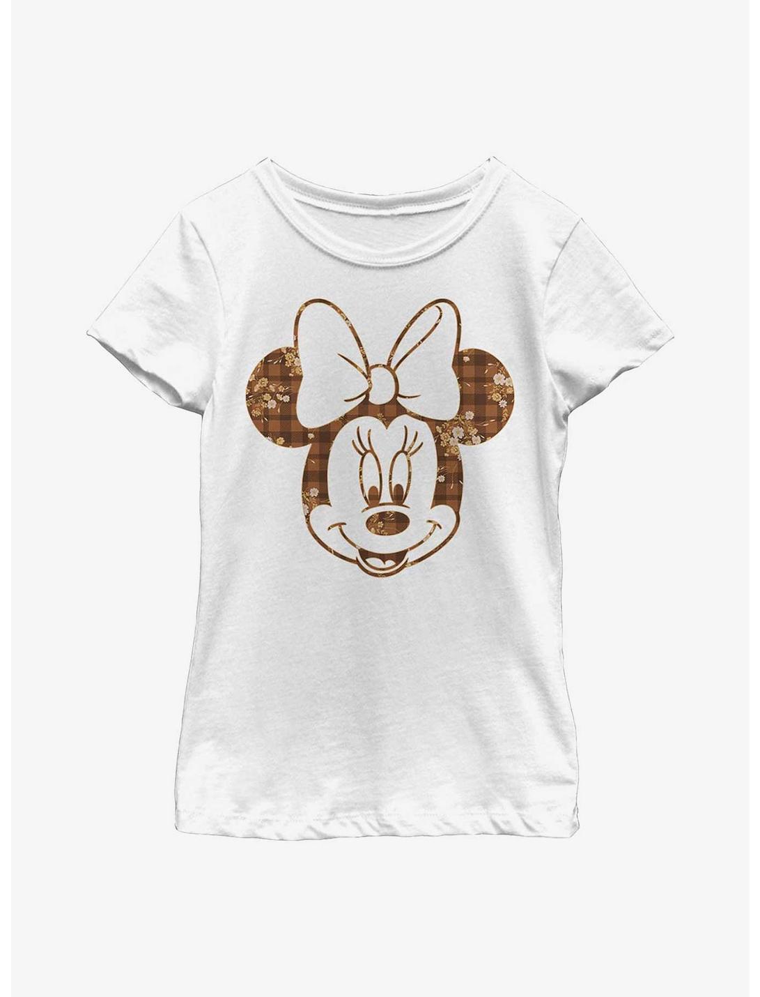 Disney Minnie Mouse Fall Floral Plaid Minnie Youth Girls T-Shirt, WHITE, hi-res