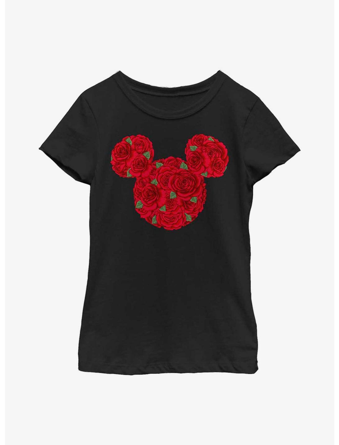 Disney Minnie Mouse Mickey Mouse Roses Youth Girls T-Shirt, BLACK, hi-res