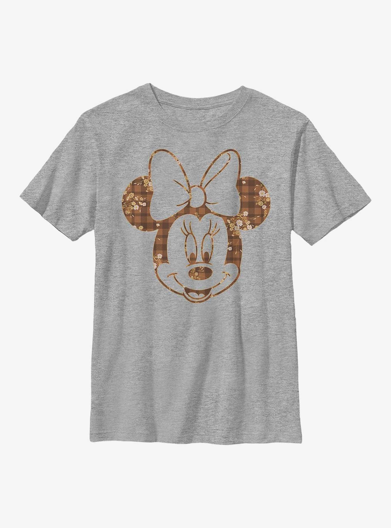 Disney Minnie Mouse Fall Floral Plaid Minnie Youth T-Shirt, ATH HTR, hi-res