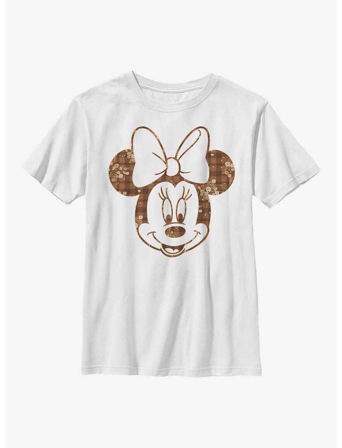 Disney Minnie Mouse Fall Floral Plaid Minnie Youth T-Shirt, WHITE, hi-res