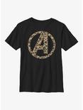 Marvel Avengers Logo Leopard Fill Youth T-Shirt, BLACK, hi-res