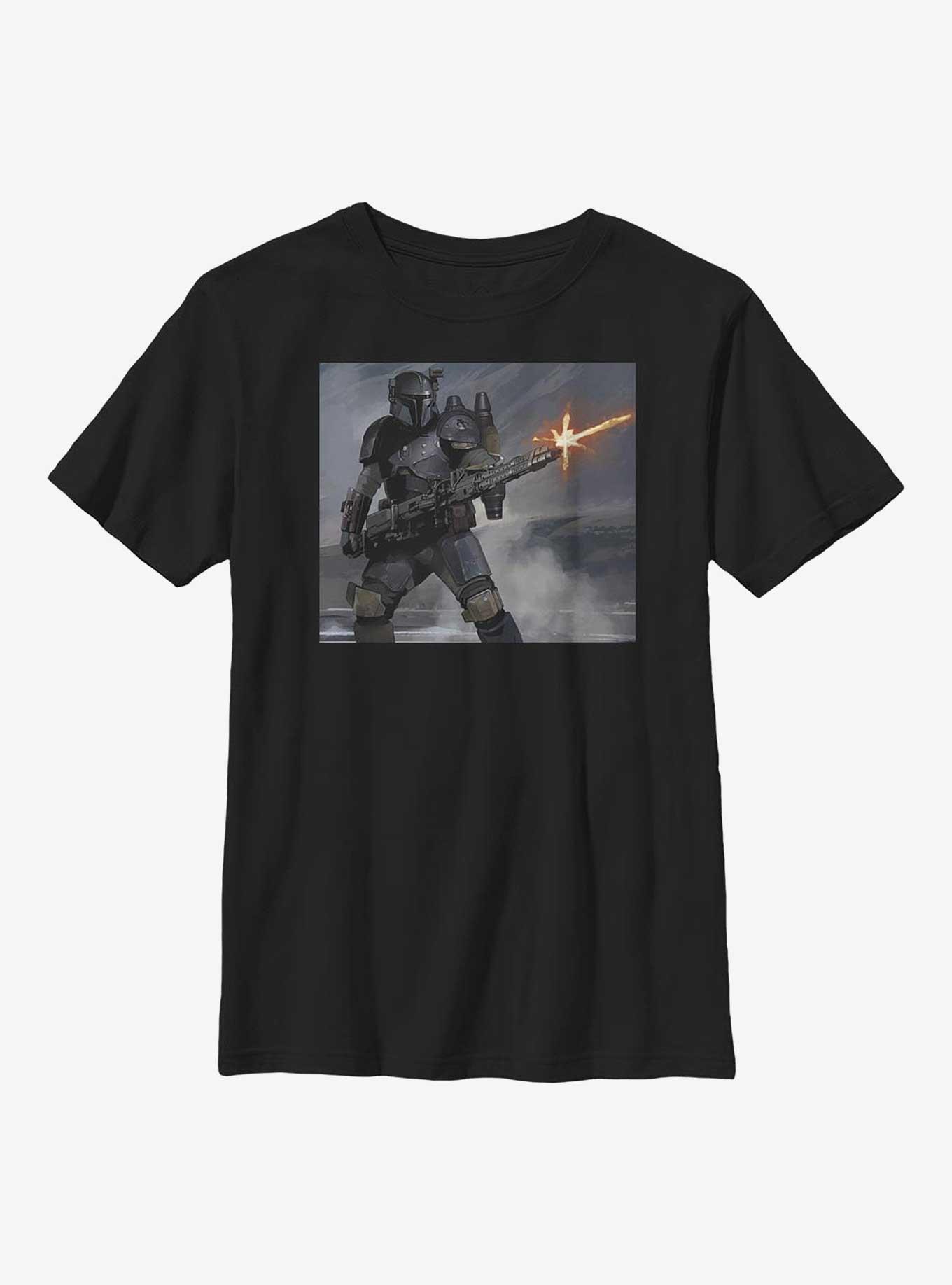 Star Wars The Mandalorian Mando Fire Youth T-Shirt, BLACK, hi-res