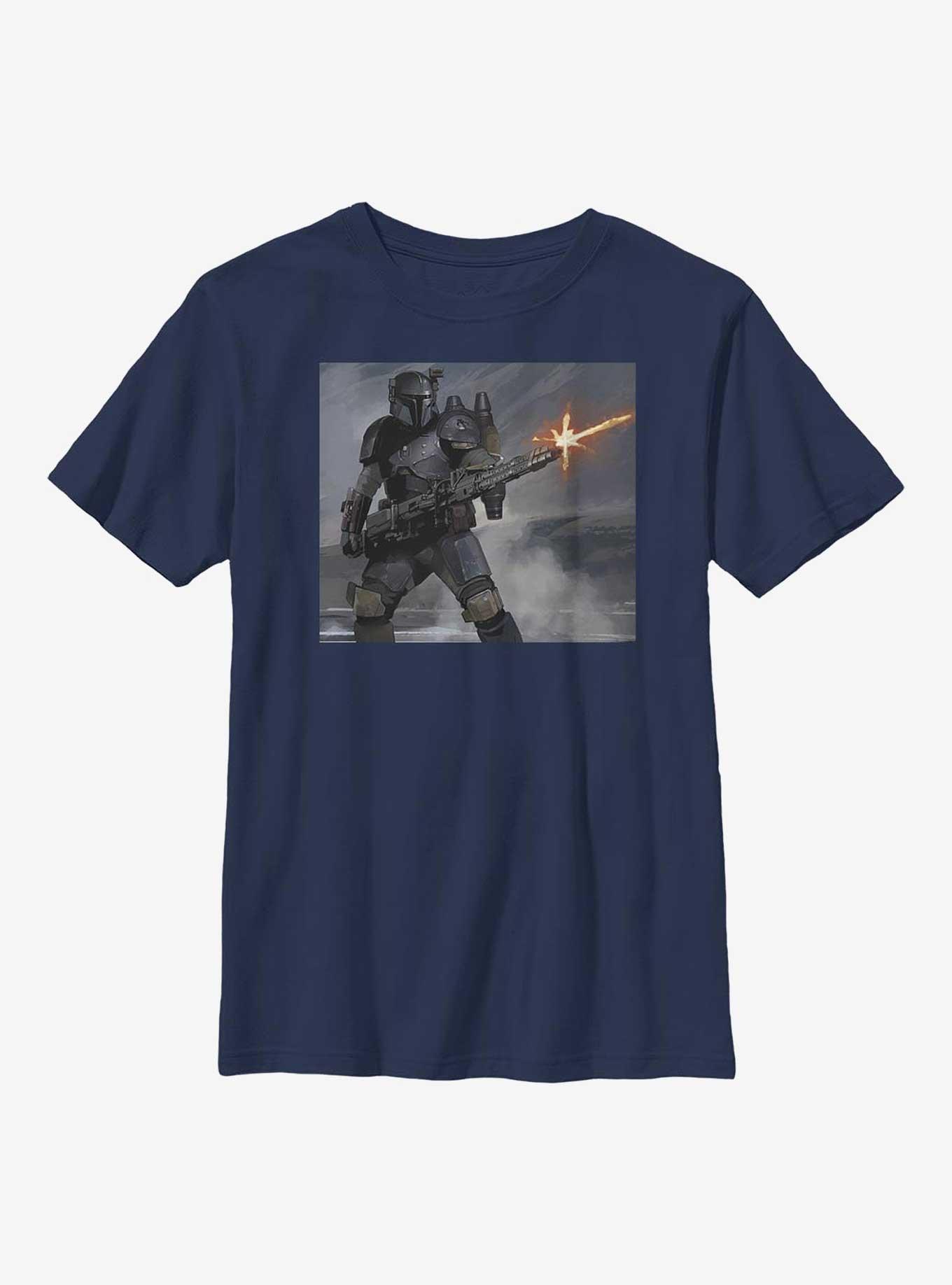 Star Wars The Mandalorian Mando Fire Youth T-Shirt, NAVY, hi-res