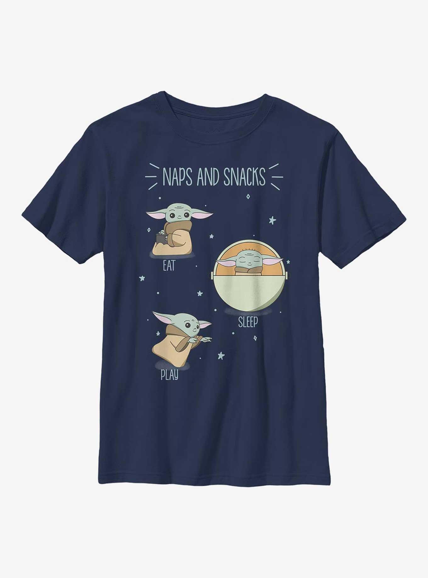 Star Wars The Mandalorian Snack Yoda Youth T-Shirt, NAVY, hi-res