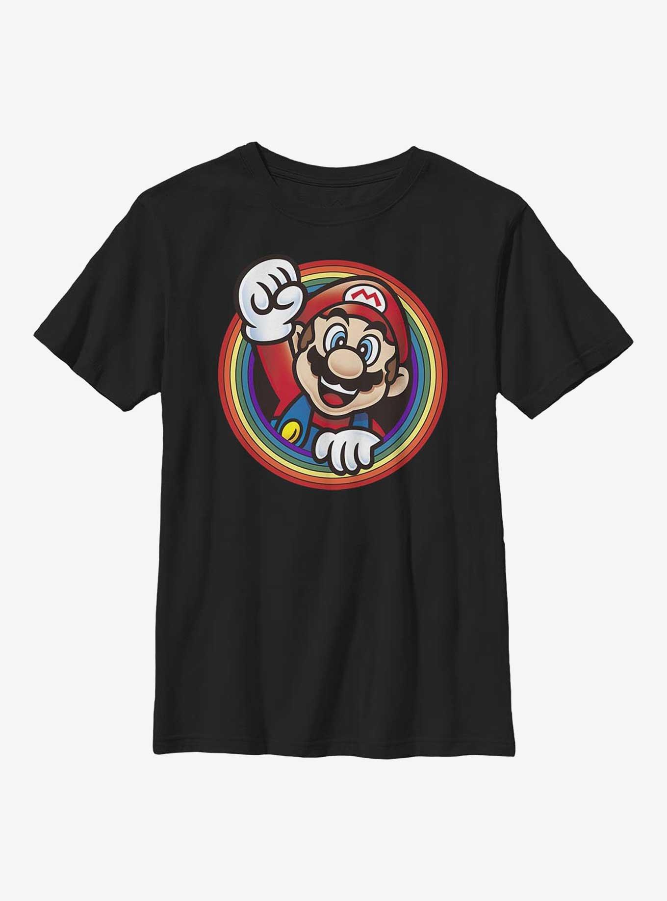 Nintendo Super Mario Rainbow Mario Youth T-Shirt, BLACK, hi-res