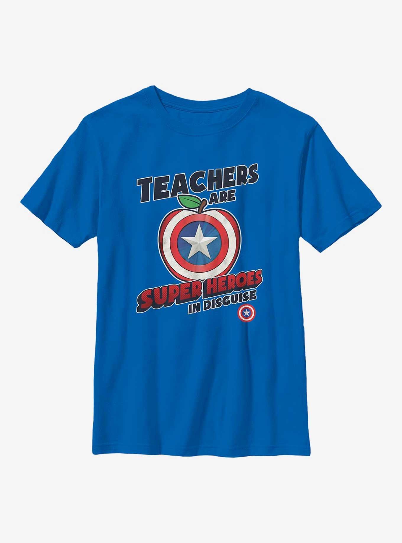 Marvel Avengers Teachers Are Superheroes Captain America Youth T-Shirt, ROYAL, hi-res