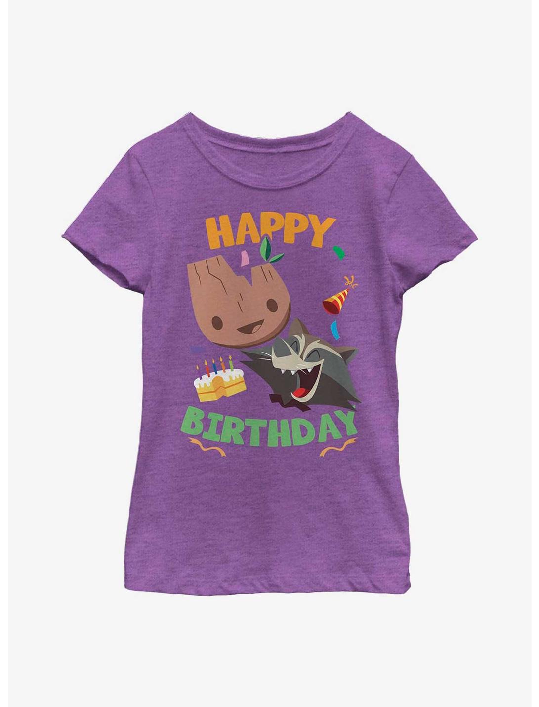 Marvel Guardians Of The Galaxy Groot Rocket Birthday Youth Girls T-Shirt, PURPLE BERRY, hi-res