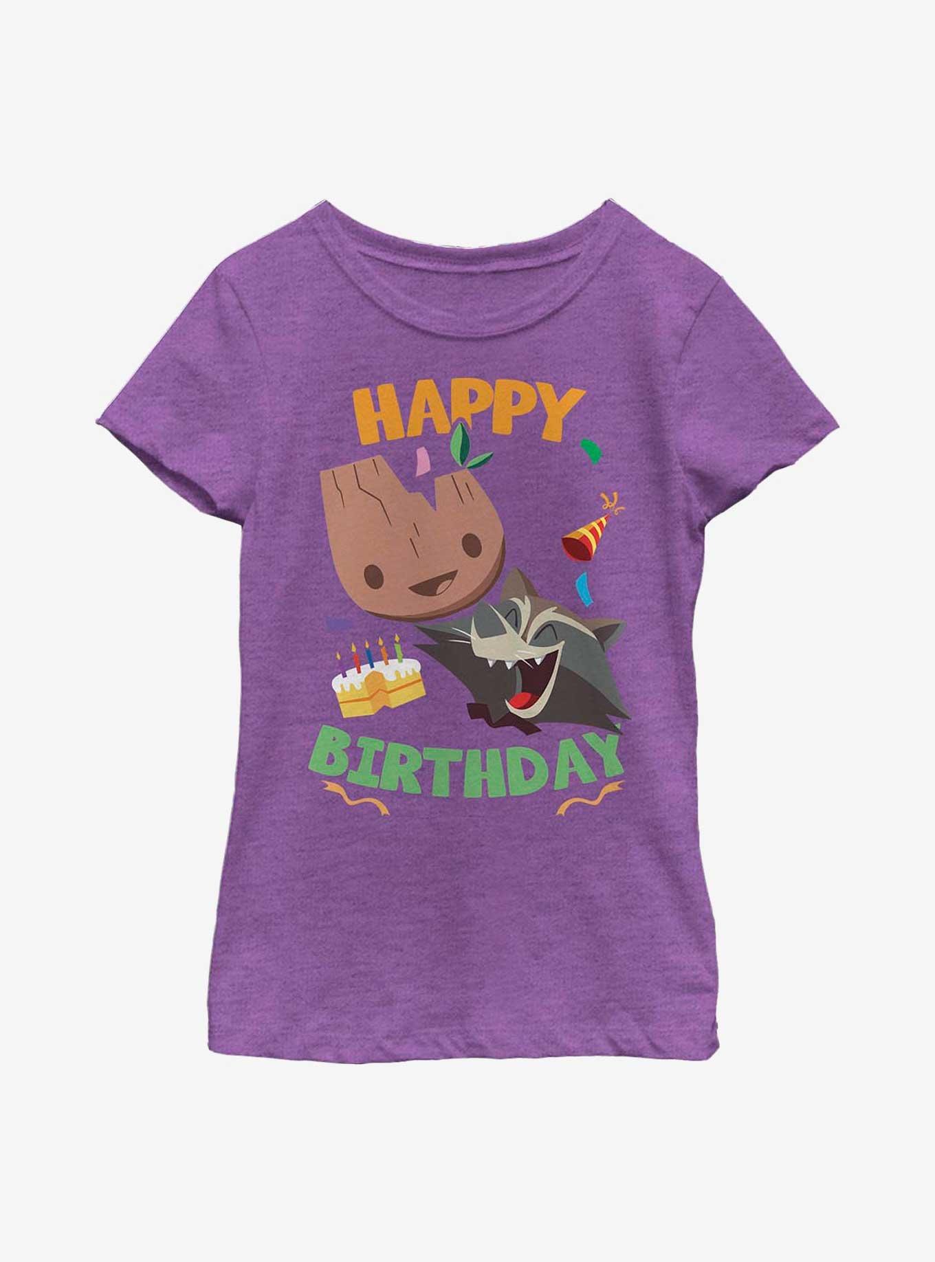 Marvel Guardians Of The Galaxy Groot Rocket Birthday Youth Girls T-Shirt, PURPLE BERRY, hi-res