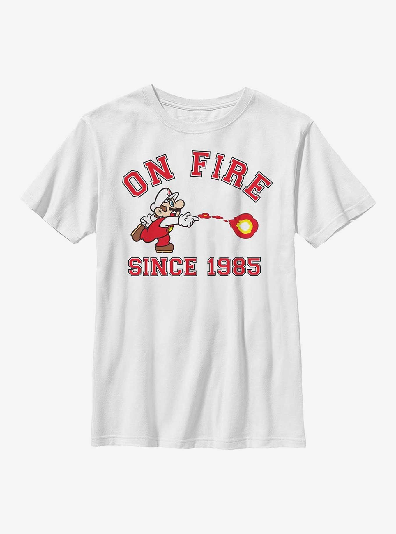 Nintendo Super Mario On Fire Youth T-Shirt, WHITE, hi-res