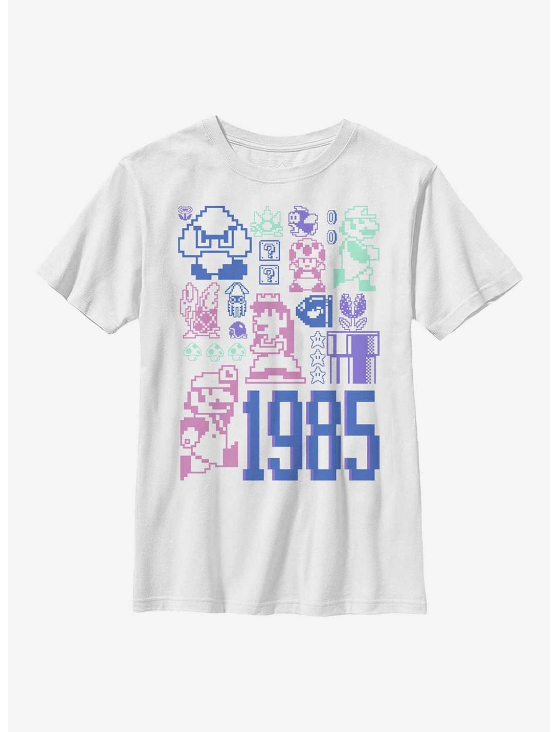Nintendo Super Mario Pastel Mario Jumble Youth T-Shirt, WHITE, hi-res