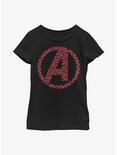 Marvel Avengers Logo Heart Fill Youth Girls T-Shirt, BLACK, hi-res