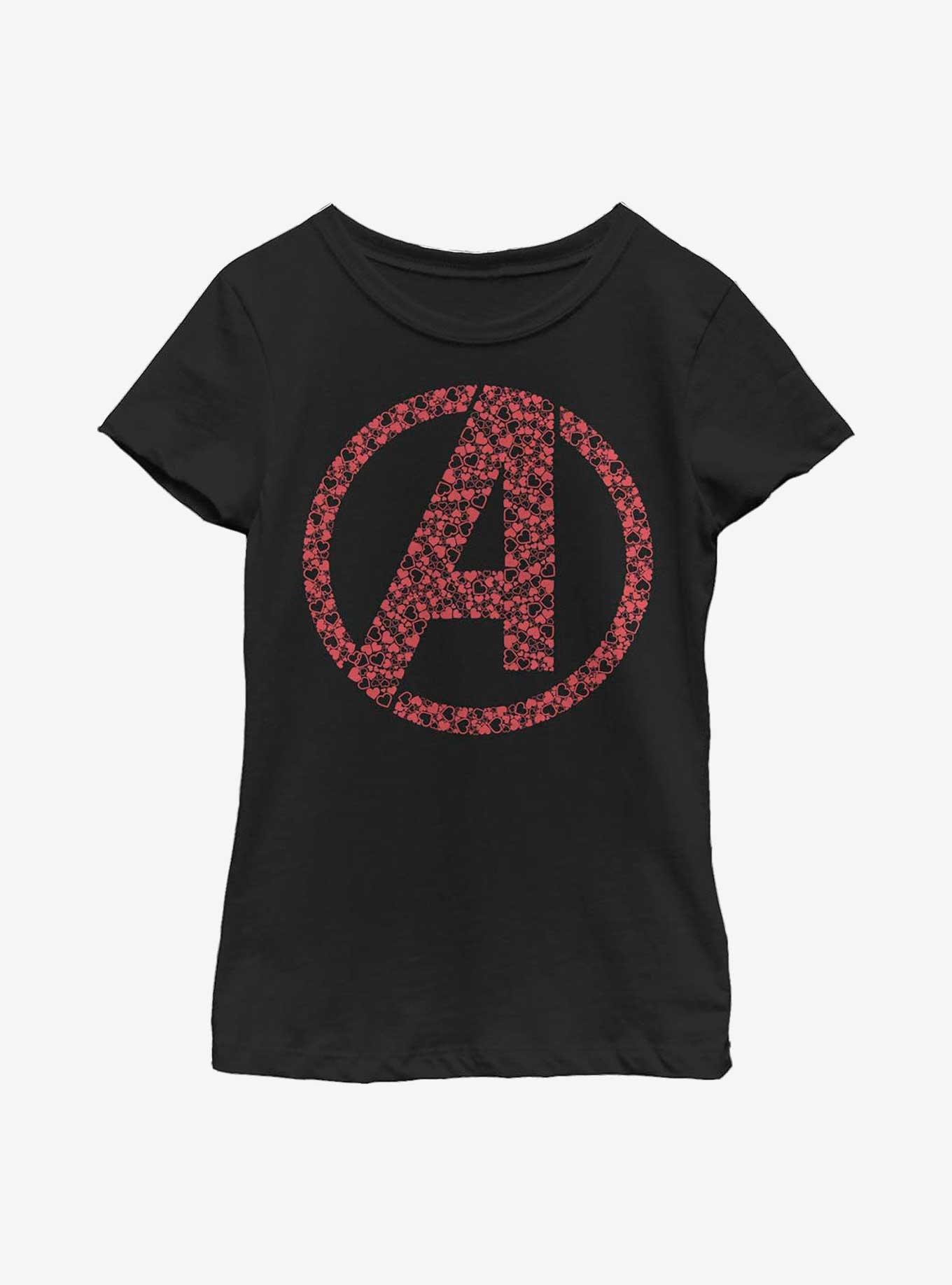 Marvel Avengers Logo Heart Fill Youth Girls T-Shirt, , hi-res