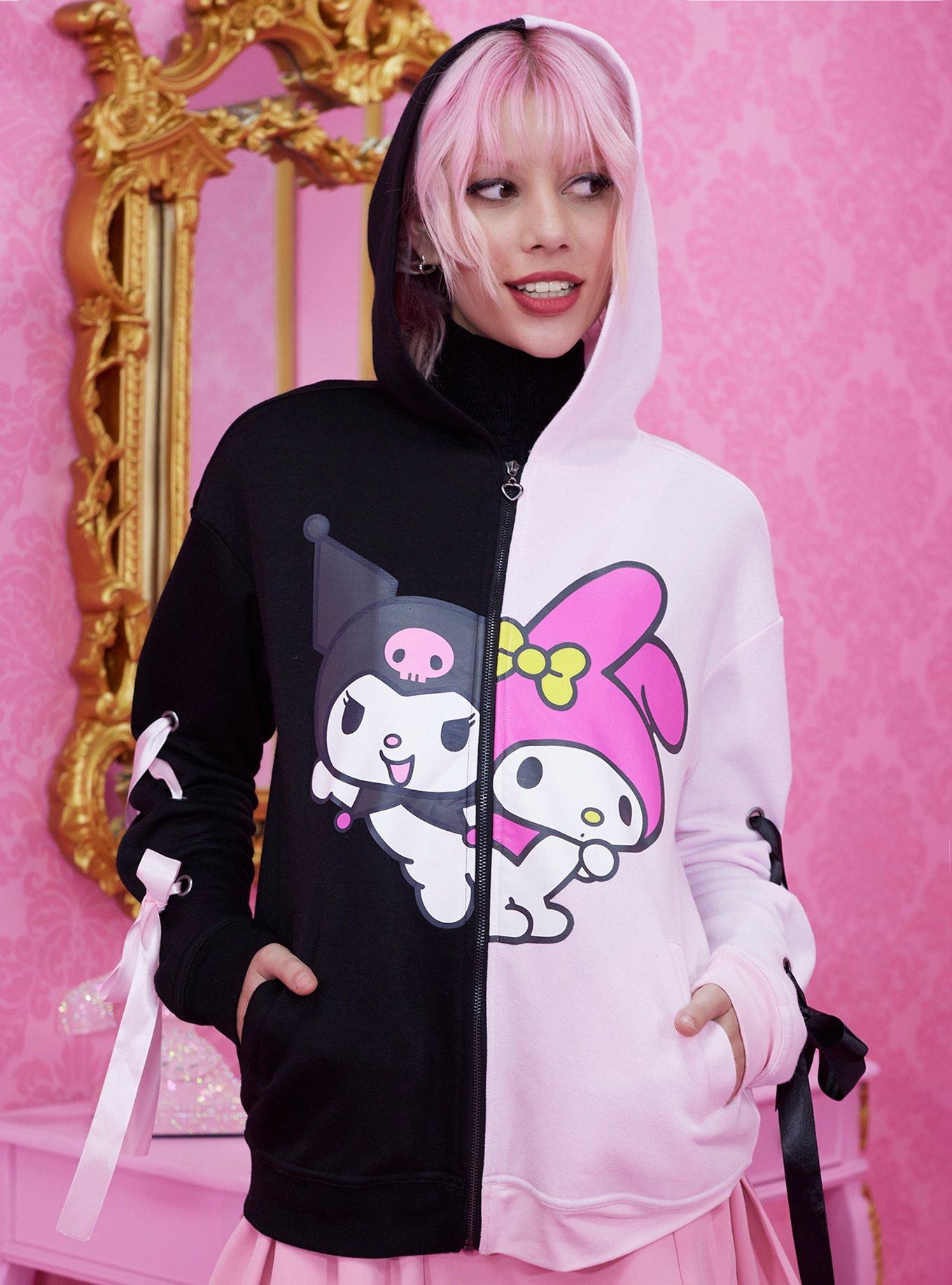 My Melody & Kuromi Split Lace-Up Hoodie, MULTI, hi-res