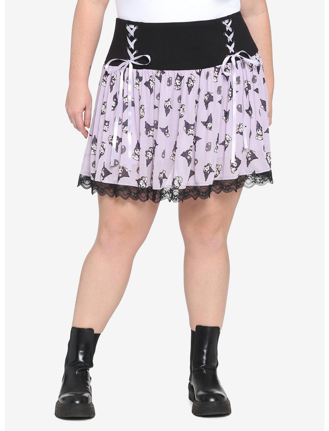 Kuromi Mesh Lace-Up Skirt Plus Size, MULTI, hi-res