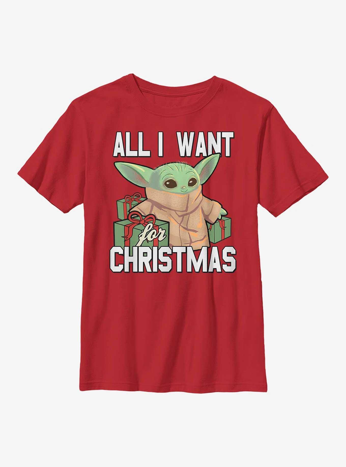 Star Wars The Mandalorian Christmas Baby V2 Youth T-Shirt, RED, hi-res