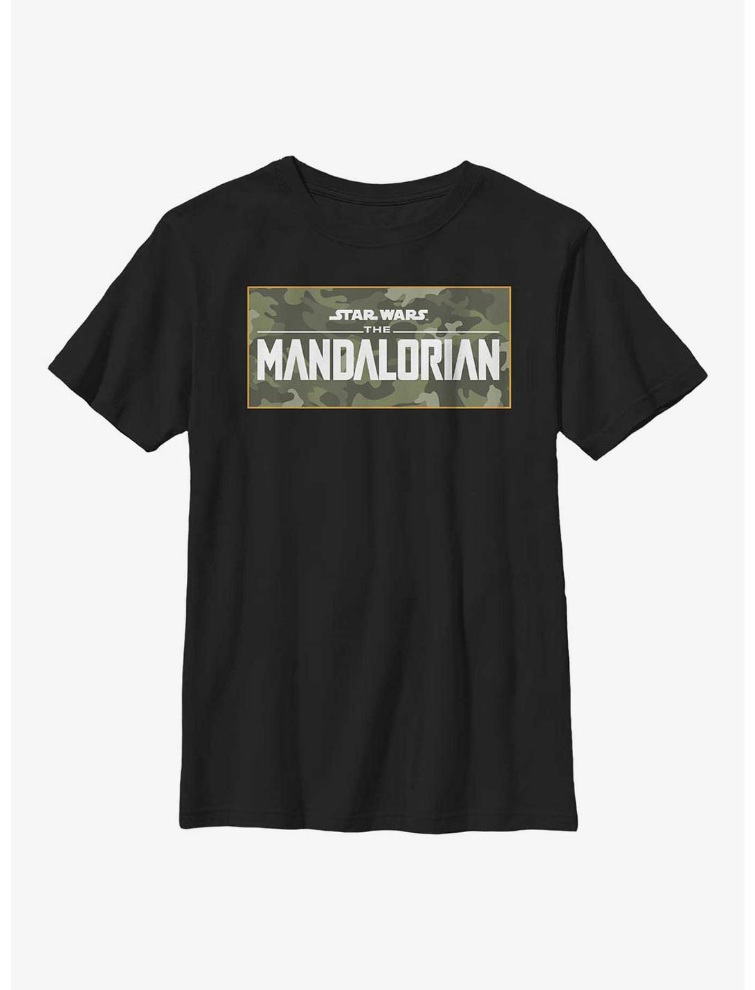 Star Wars The Mandalorian Mando Camo Logo Youth T-Shirt, BLACK, hi-res