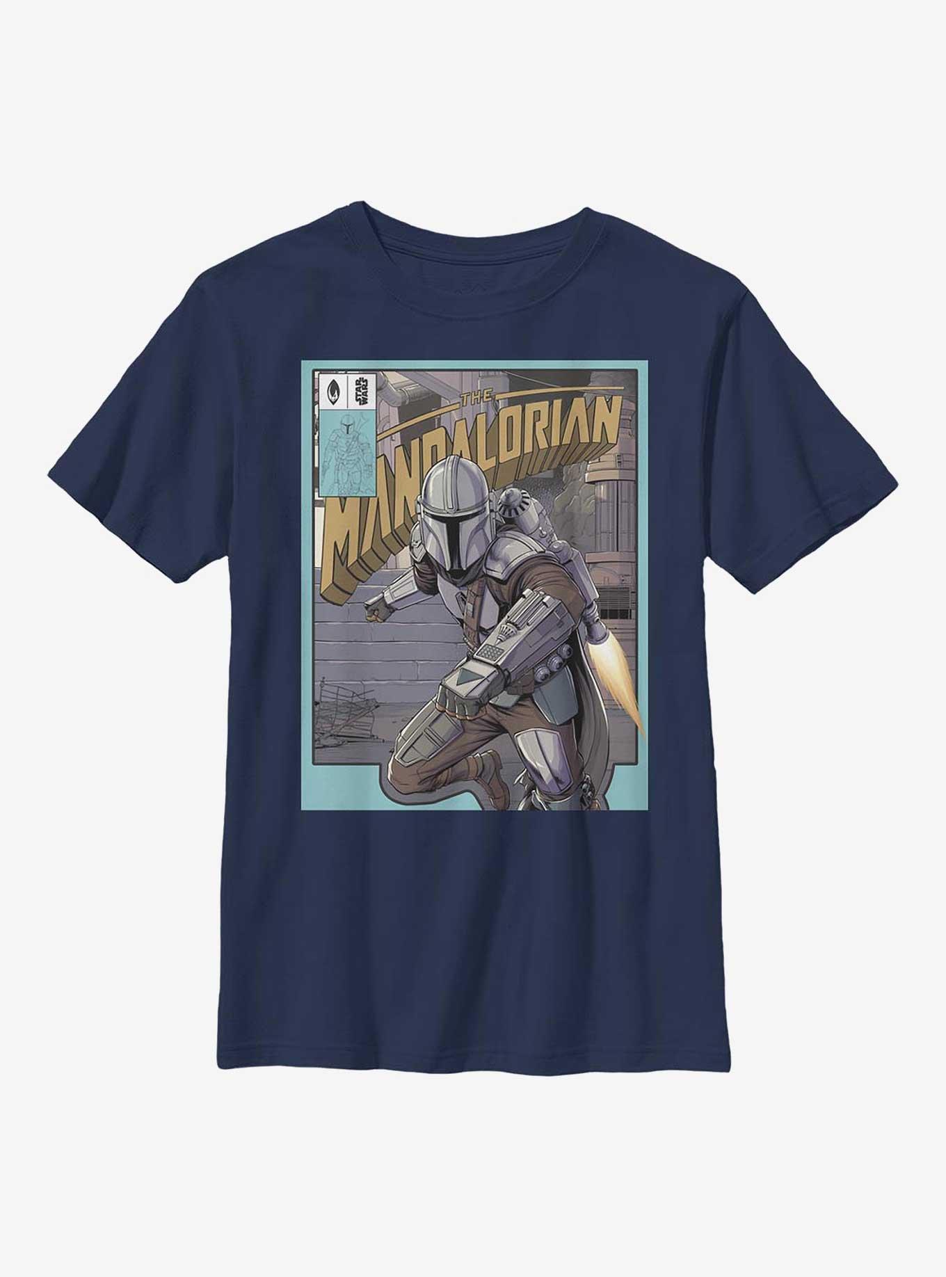 Star Wars The Mandalorian Flight Poster Youth T-Shirt, NAVY, hi-res