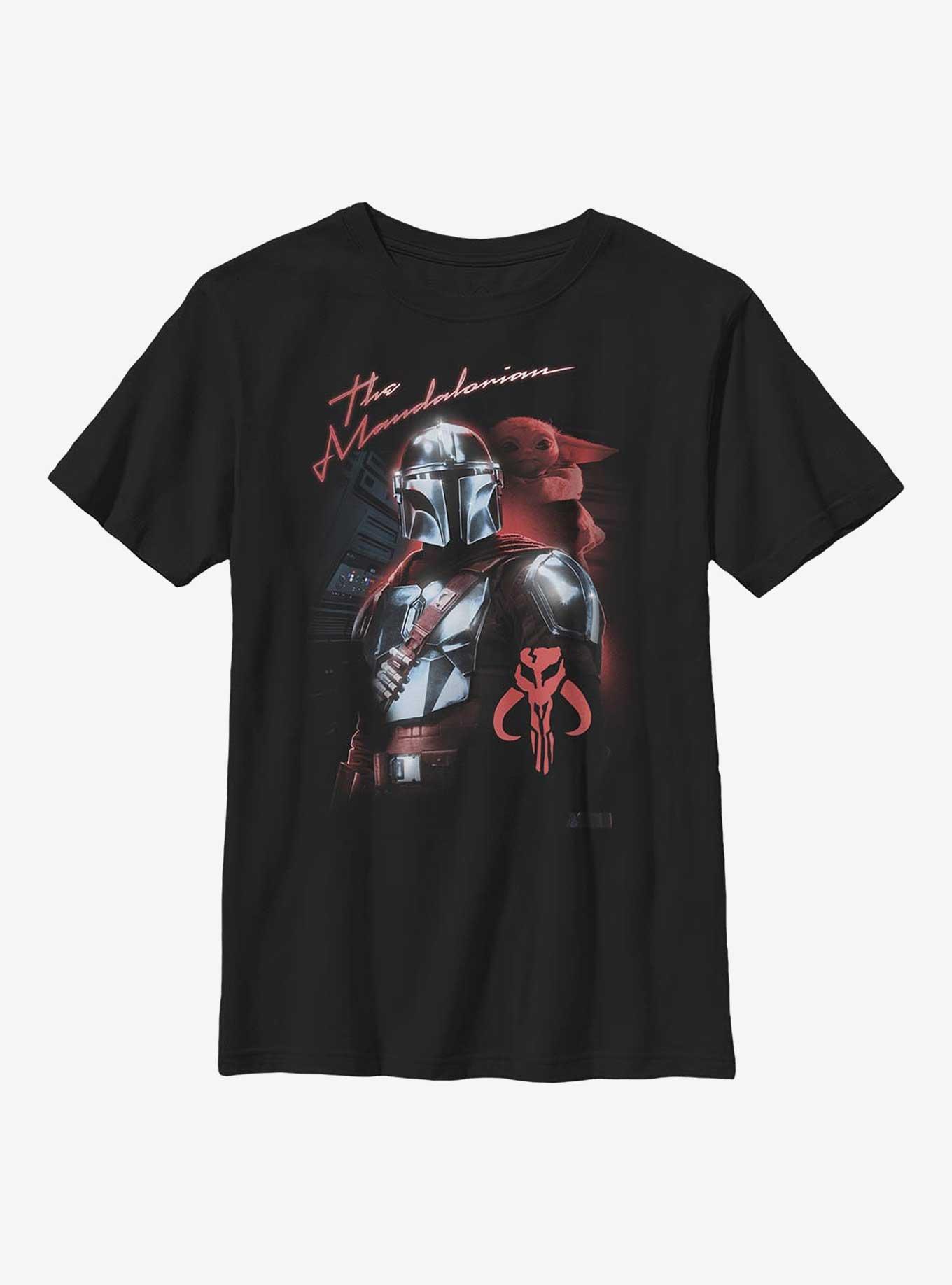 Star Wars The Mandalorian Mando Retro Glow Youth T-Shirt, BLACK, hi-res