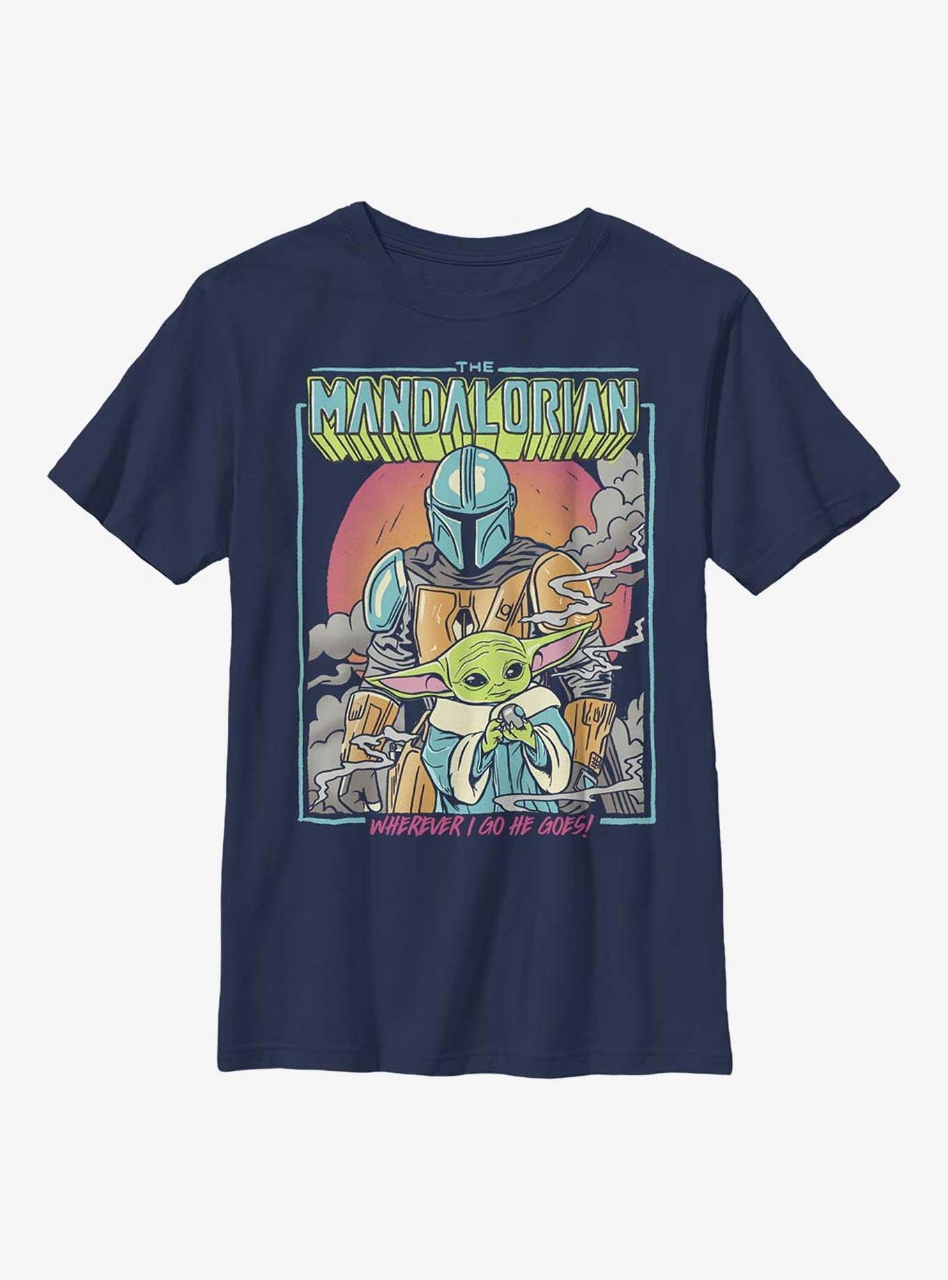 Star Wars The Mandalorian He Goes Youth T-Shirt, NAVY, hi-res