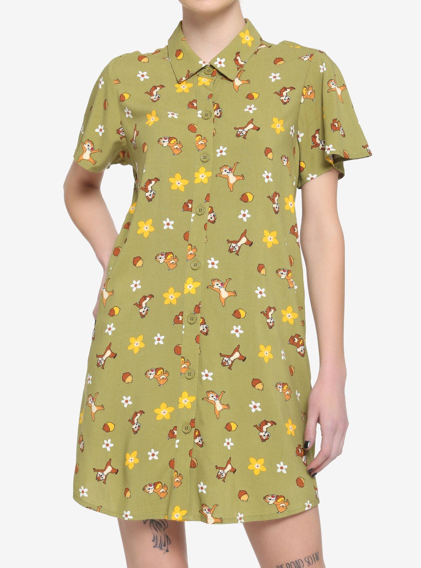 Her Universe Disney Chip 'N' Dale Acorn & Flowers Button-Up Dress, MULTI, hi-res view 1