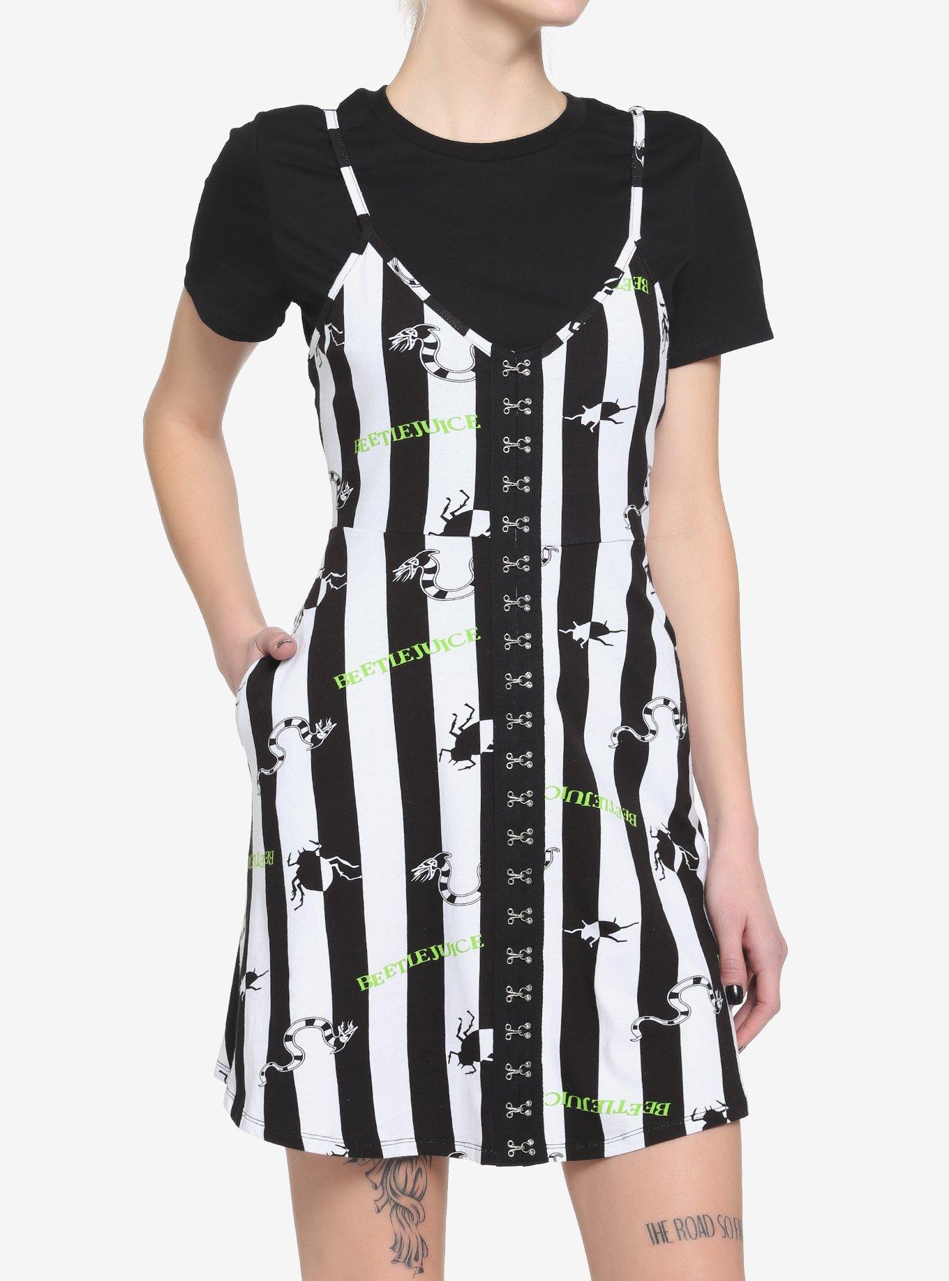Beetlejuice Twofer Stripe Dress, BLACK, hi-res