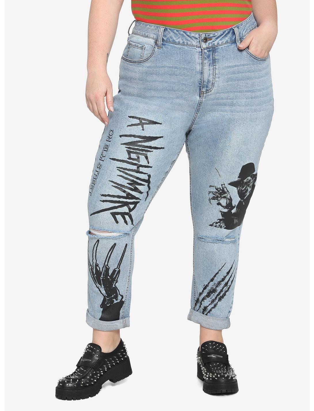A Nightmare On Elm Street Destructed Mom Jeans Plus Size, BLACK, hi-res