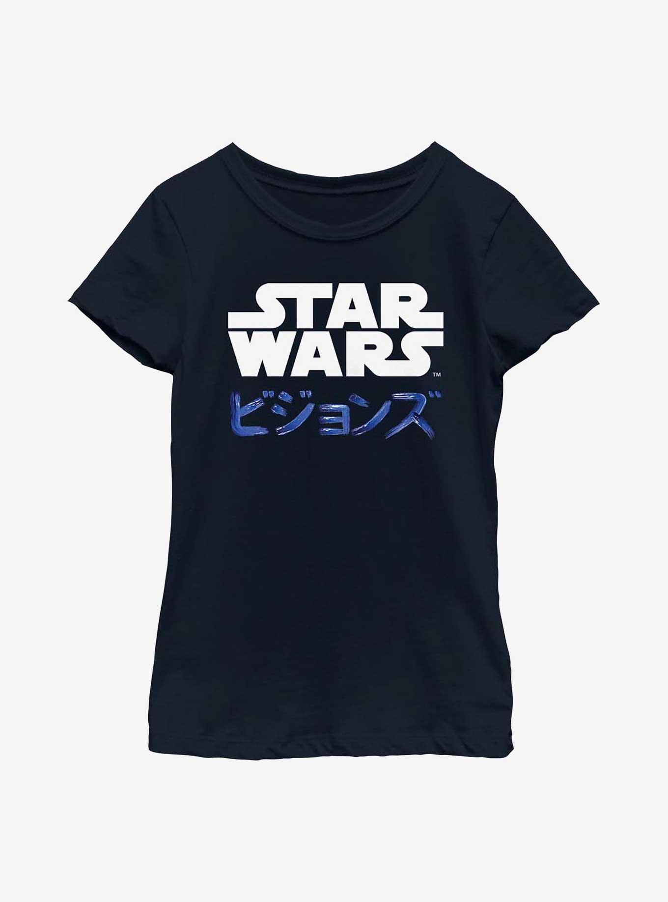 Star Wars: Visions Japanese Text Logo Youth Girls T-Shirt, NAVY, hi-res
