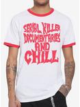 Worship 13 Serial Killer Documentaries And Chill Ringer T-Shirt, RED, hi-res