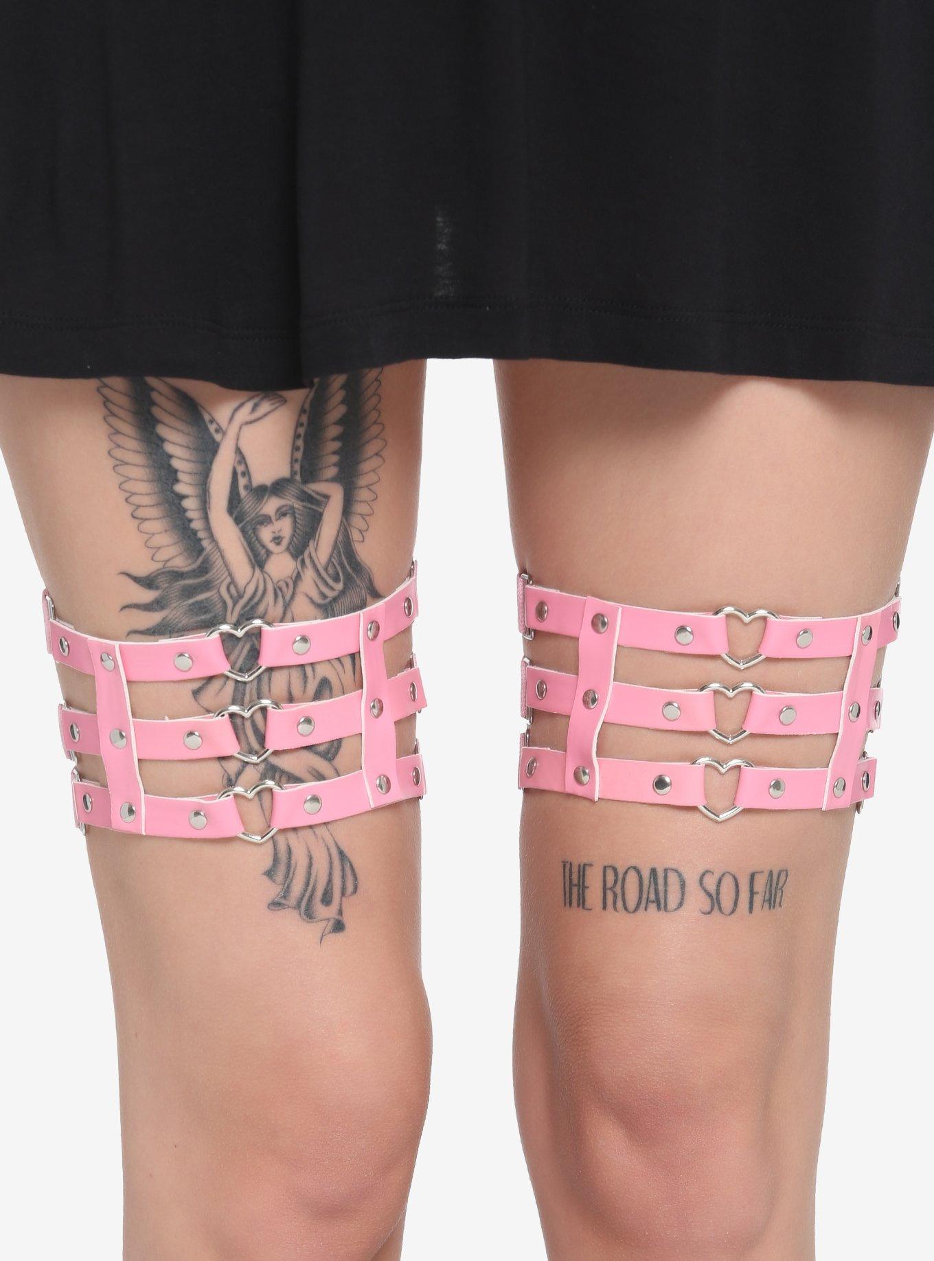 Pink Multi Strap Heart Ring Garter Belt Set, , hi-res