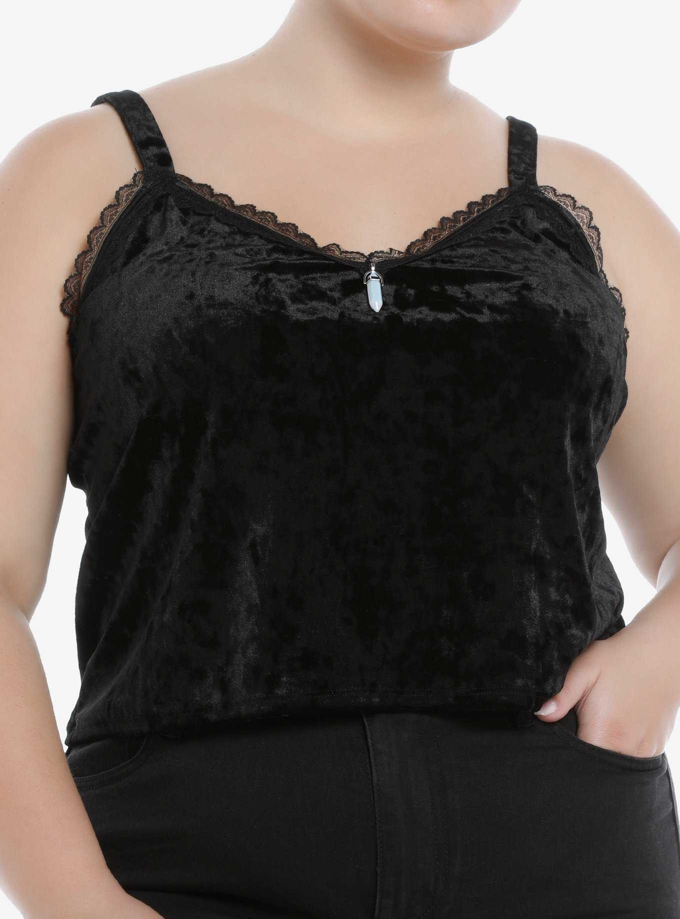 Crushed Velvet & Crystal Charm Girls Strappy Crop Tank Top Plus Size, , hi-res