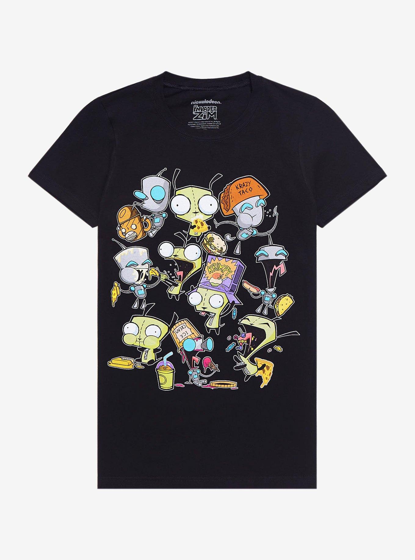 Invader Zim GIR Eating Collage Boyfriend Fit Girls T-Shirt, MULTI, hi-res