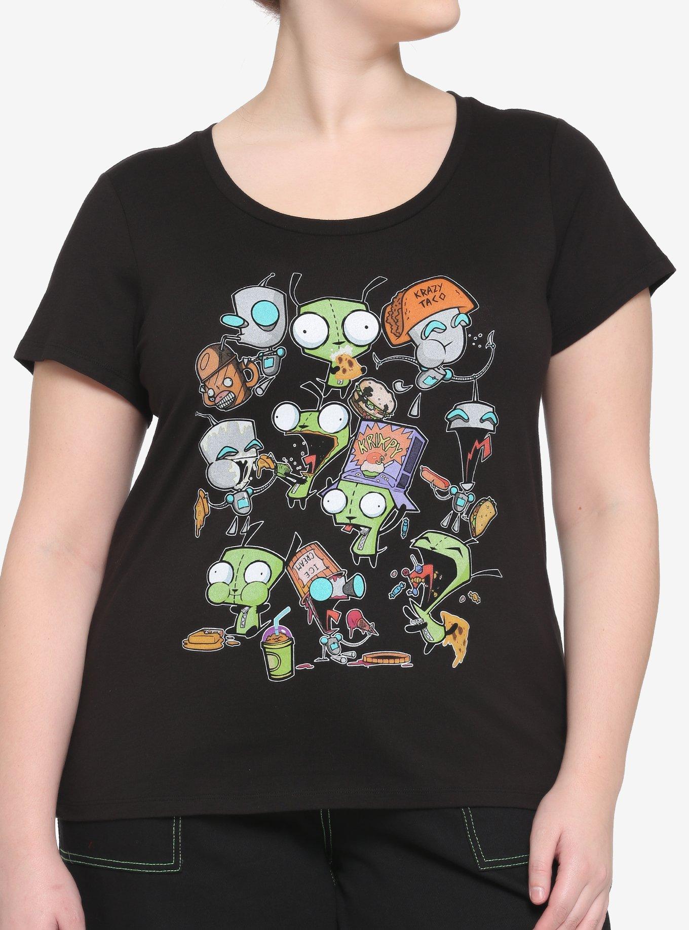 Invader Zim GIR Eating Collage Boyfriend Fit Girls T-Shirt Plus Size, MULTI, hi-res