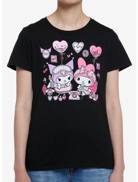 My Melody & Kuromi Black Slumber Party Pastel Girls T-Shirt, , hi-res