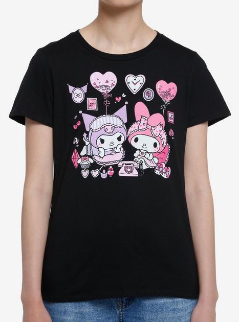 My Melody & Kuromi Black Slumber Party Pastel Girls T-Shirt | Hot