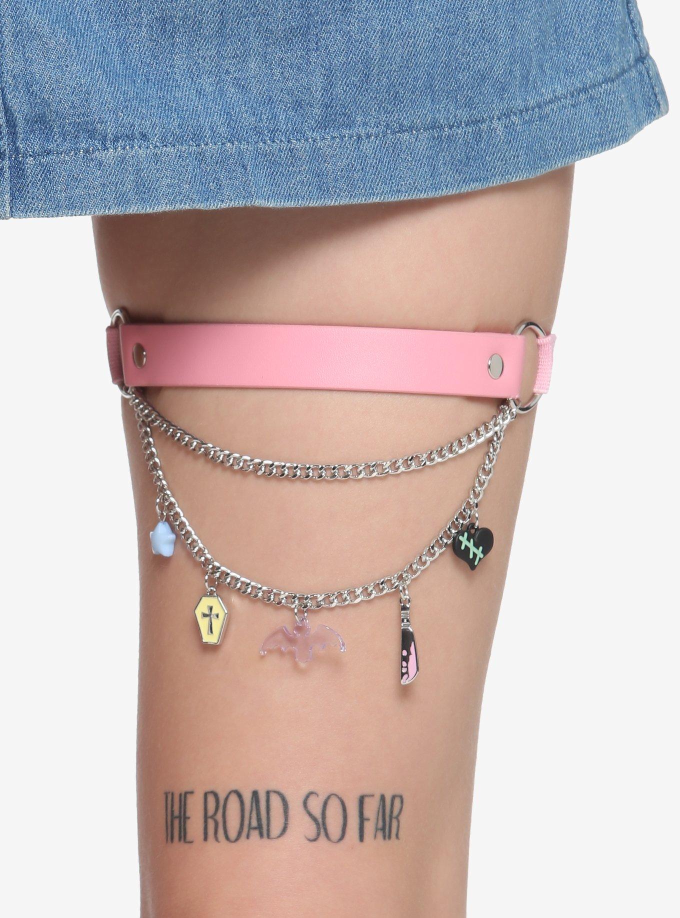 Pink Pastel Goth Chain Garter, , hi-res