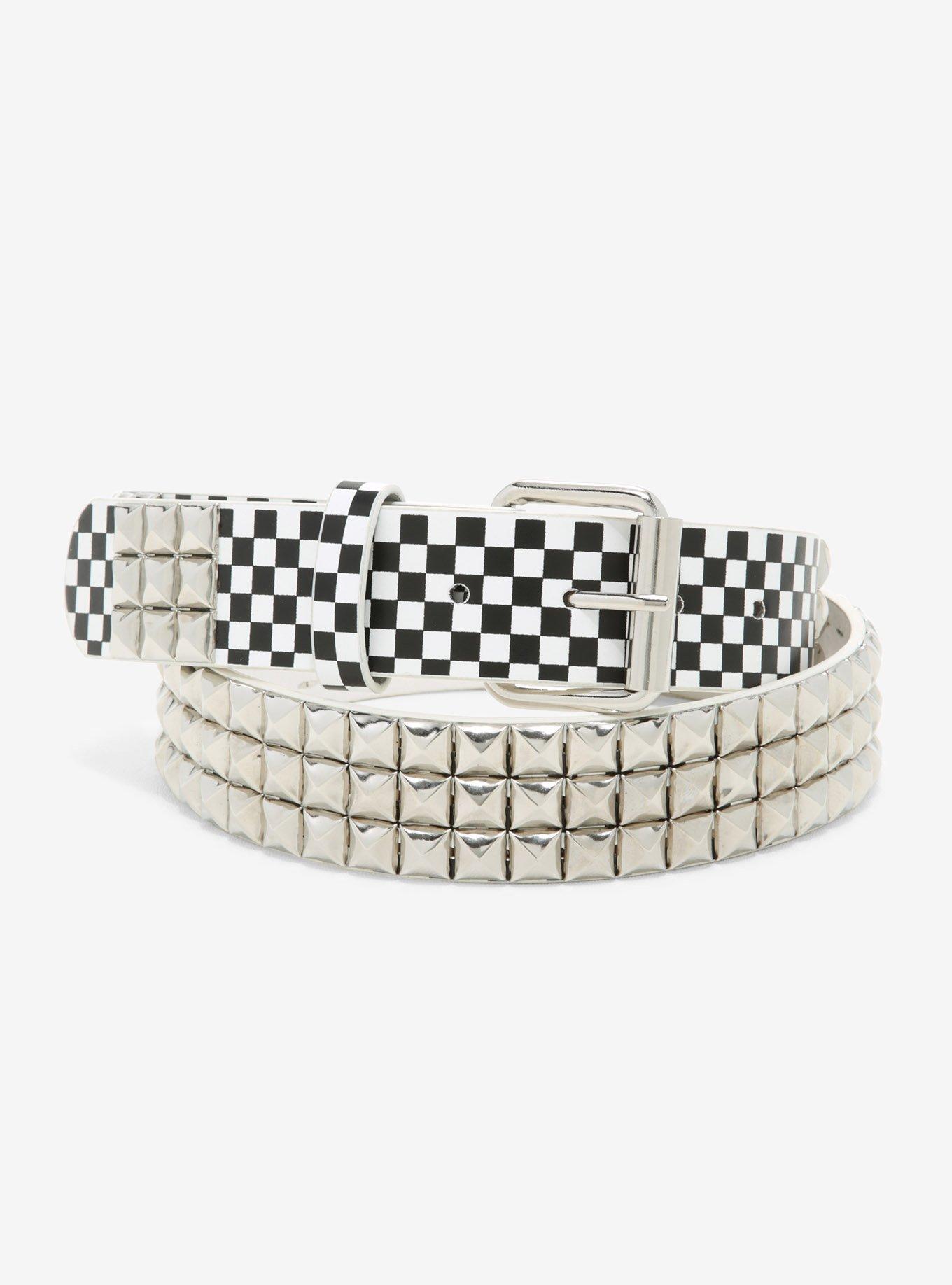 Black & White Checkered Stud Belt | Hot Topic