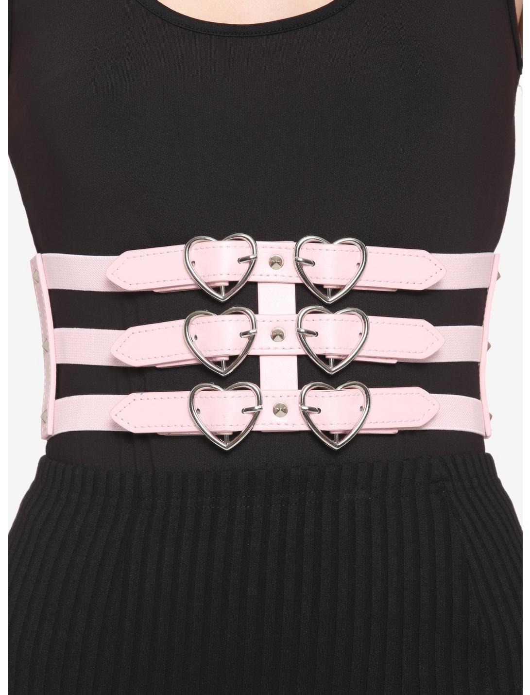 Pink Triple Buckle Corset Belt, PINK, hi-res