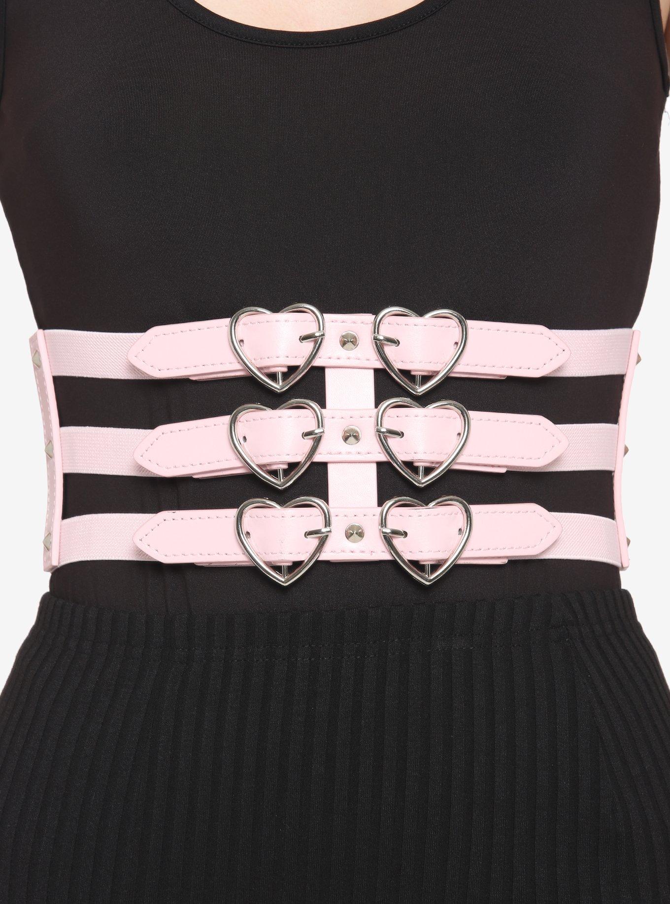Pink Triple Buckle Corset Belt, PINK, hi-res