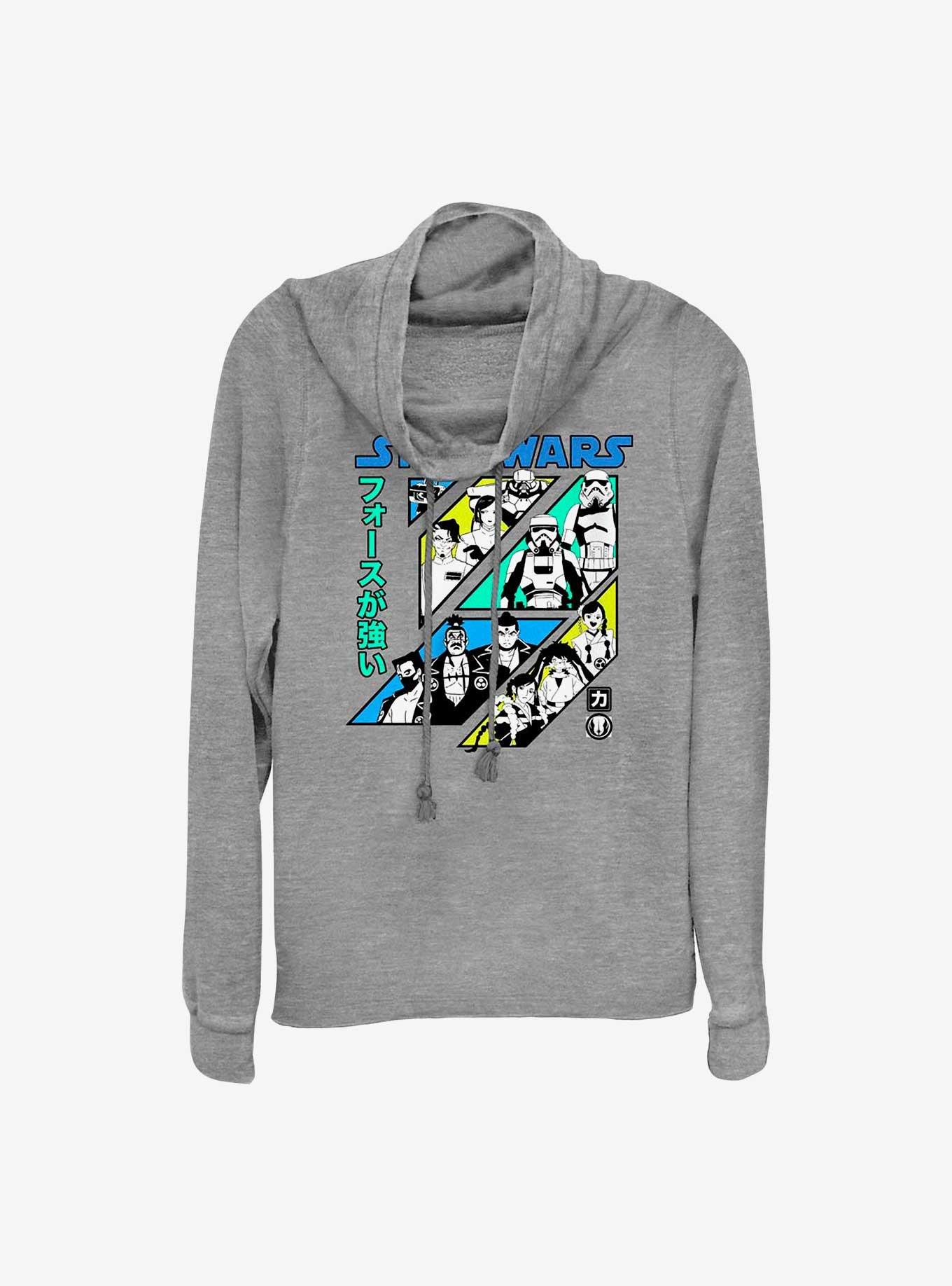 Star Wars: Visions Character Grid Cowlneck Long-Sleeve Girls Top, GRAY HTR, hi-res