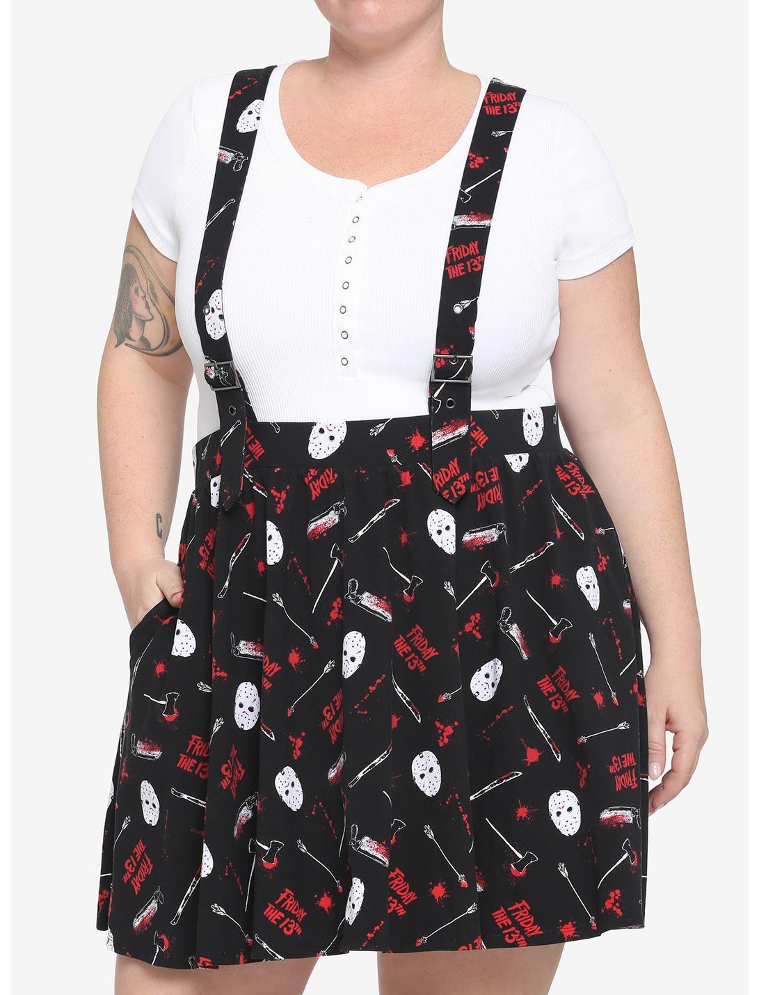 Friday The 13th Jason Suspender Skirt Plus Size, RED, hi-res